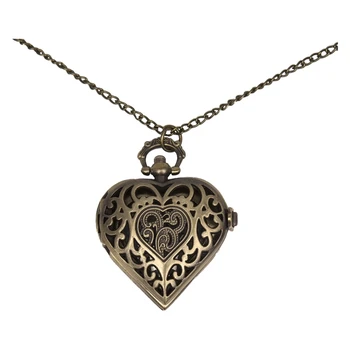 

Antique Brass Necklace Pendant Heart Clock Watch 1.57"