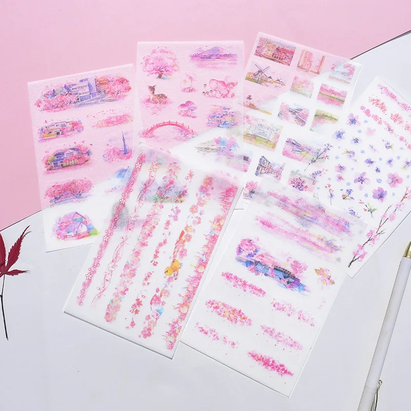 6 шт./упак. розовый Сакура сезон клей стикеры альбом дневник тетрадь Craft DIY Декор Стик этикетки Канцелярские Стикеры