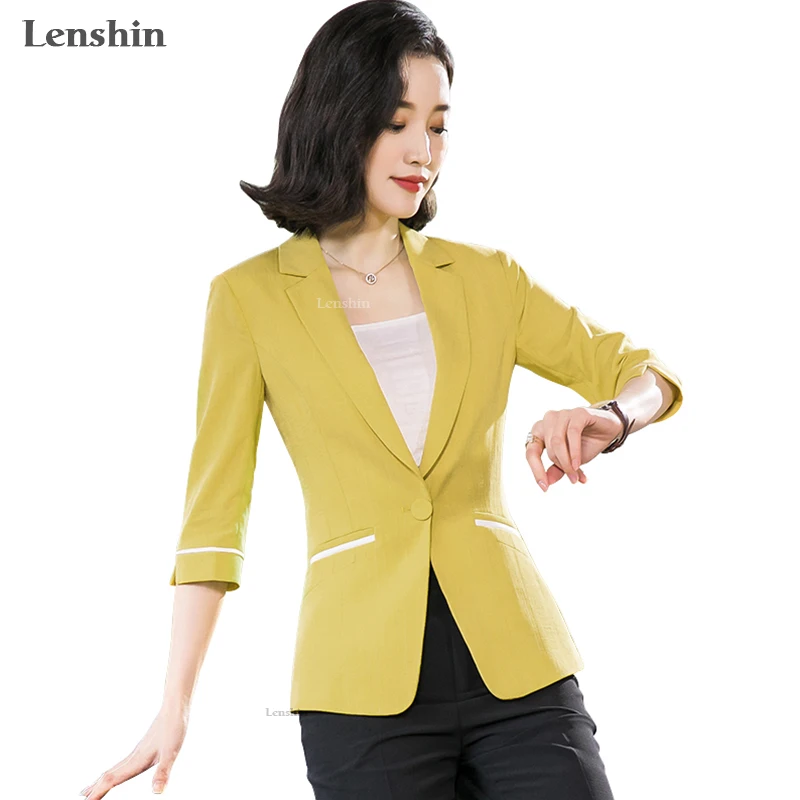 

Lenshin Single Button Jacket for Women Summer Wear Female Casual temperamen Style Breathable Coat Half Sleeve Blazer Top Outwear