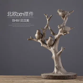 

Nordic Creative Retro resin birds tree figurines vintage statue home decor crafts room decoration objects resin animal figurines
