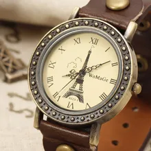 Vintage Tour Eiffel Motif Casual Mode Montres Marque De Luxe Bracelet En Cuir Rivets Déco Bracelet Montre Femmes Relogio Femilino