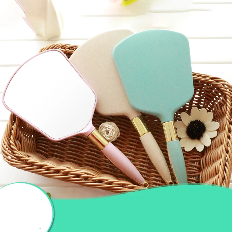 1pc Cute Pink Plastic Vintage Hand mirrors Makeup Vanity Mirror