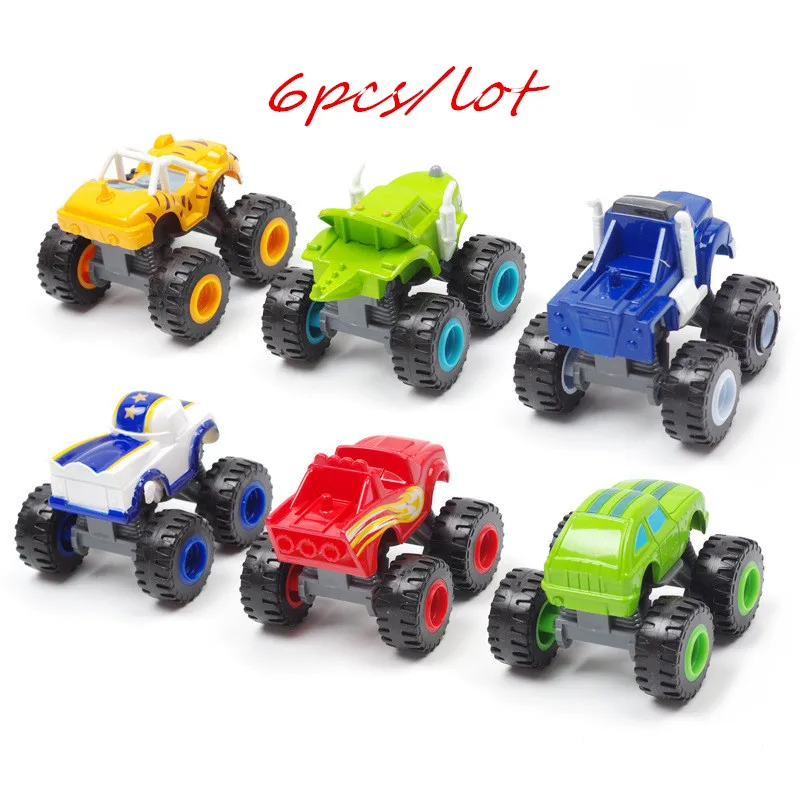 

6PCS Hot Toy racing Blaze Monster Diecast Toy Racer Cars Trucks Action Figure Box-pack plastic Mountain vehicle inertia car