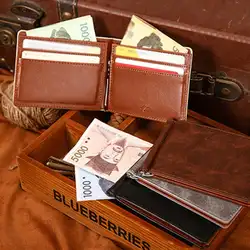 Кожаный бумажник для мужчин слот для идентификационной Карты Держатель с тонким наличные двойные металлические зажимы кожаный кошелек