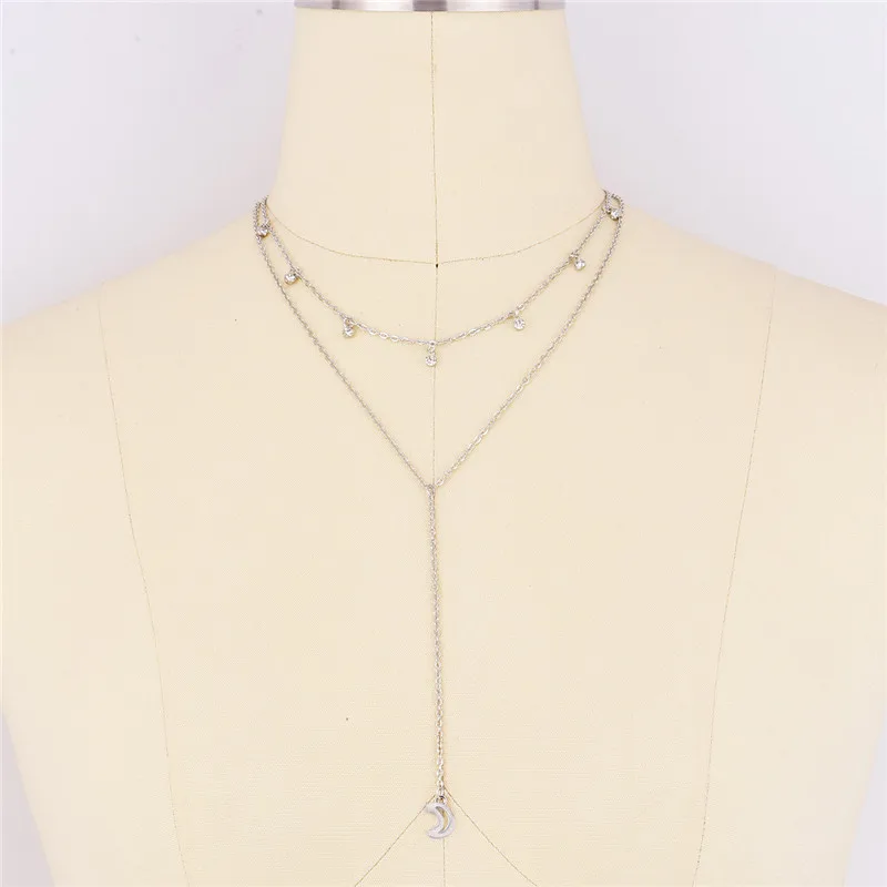Модное блестящее ожерелье с кулоном в виде Луны для женщин серебряного цвета многослойный Воротник Ожерелье-чокер в богемном стиле ювелирное изделие подарок