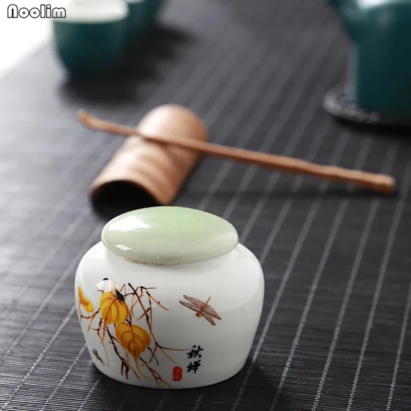 

NOOLIM Jingdezhen Celadon Tea CanWhite Porcelain Tea Caddy Candy Coffee Storage Bottles Spice Sealed Jar Ceramic Kung Fu Tea Set