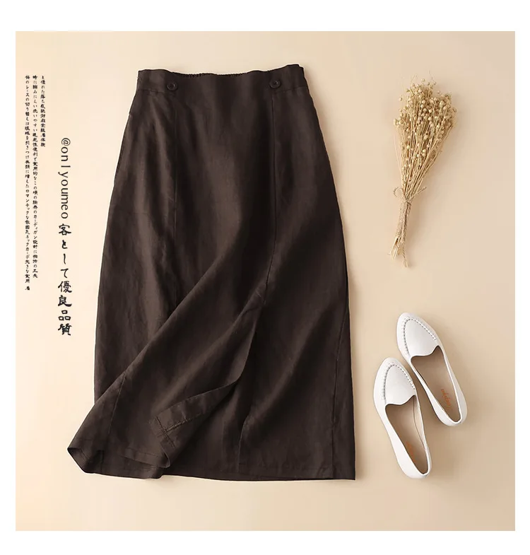 Женские ретро этнические элегантные льняные макси юбки, Женская однотонная Минималистичная длинная юбка с разрезом, большие размеры, Женская Нижняя юбка