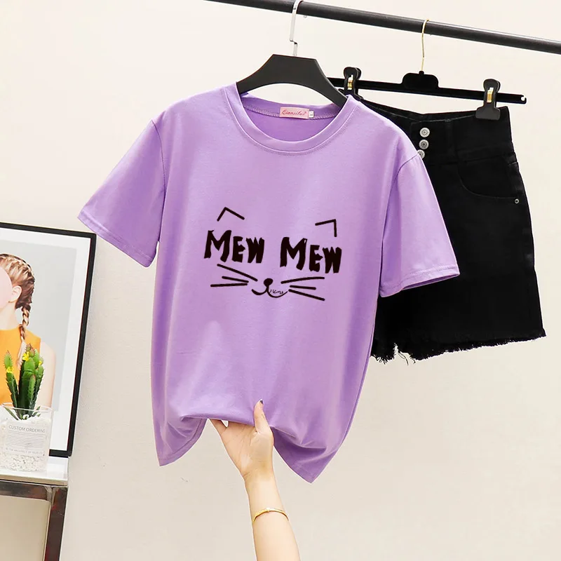 

Modis Cotton Tops Female Summer Women's t-shirt Short sleeve Melinda style Kawaii letter Oversized White Cheap Casual Fashion