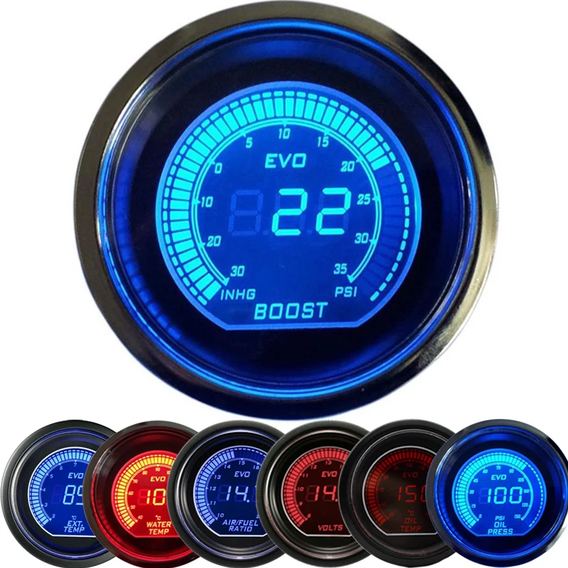

2" 52mm Car Digital Turbo Boost Gauge PSI Water Temp Oil Temp Oil Pressure Gauge Voltmeter Tachometer rpm meter tacometro boost controller