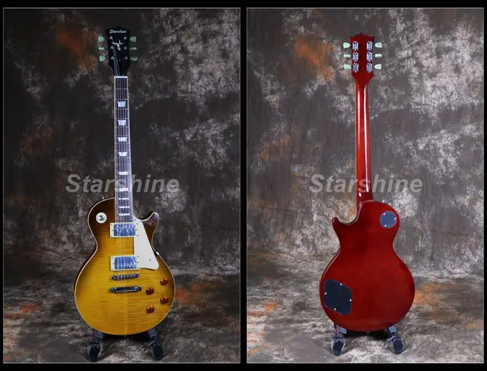 

Starshine Electric Guitar CC-XLP5 ABR Bridge Standard Style Iced Tea Burst Cream Binding Figured Maple Top