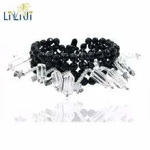 LII Ji Черный Природный камень ониксовый Агат прозрачный кварцевый кристалл с нефритовой застежкой браслет для женщин вечерние