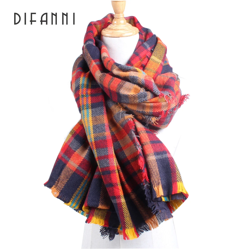 

[DIFANNI] Good quality Za Winter long Scarf Plaid Scarf Designer Unisex Acrylic Basic Shawls Soft Women's Scarves hot sale