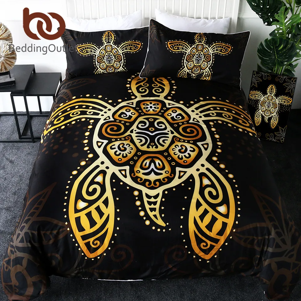 

BeddingOutlet Turtles Bedding Set Golden Tortoise Duvet Cover Queen Luxury Animal Bed Cover Bohemian Yellow Home Textiles 3pcs