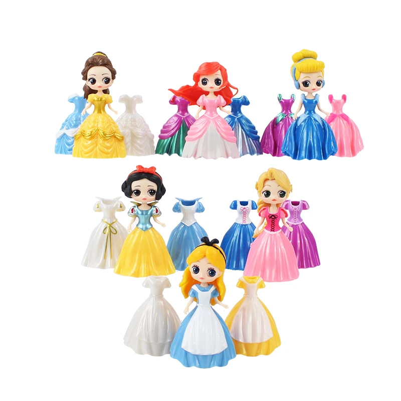 

18pcs/lot Princess Figure Toys Dress Changeable Belle Ariel Mermaid Cinderella Snow White Tangled Rapunzel Sleeping Beauty Dolls