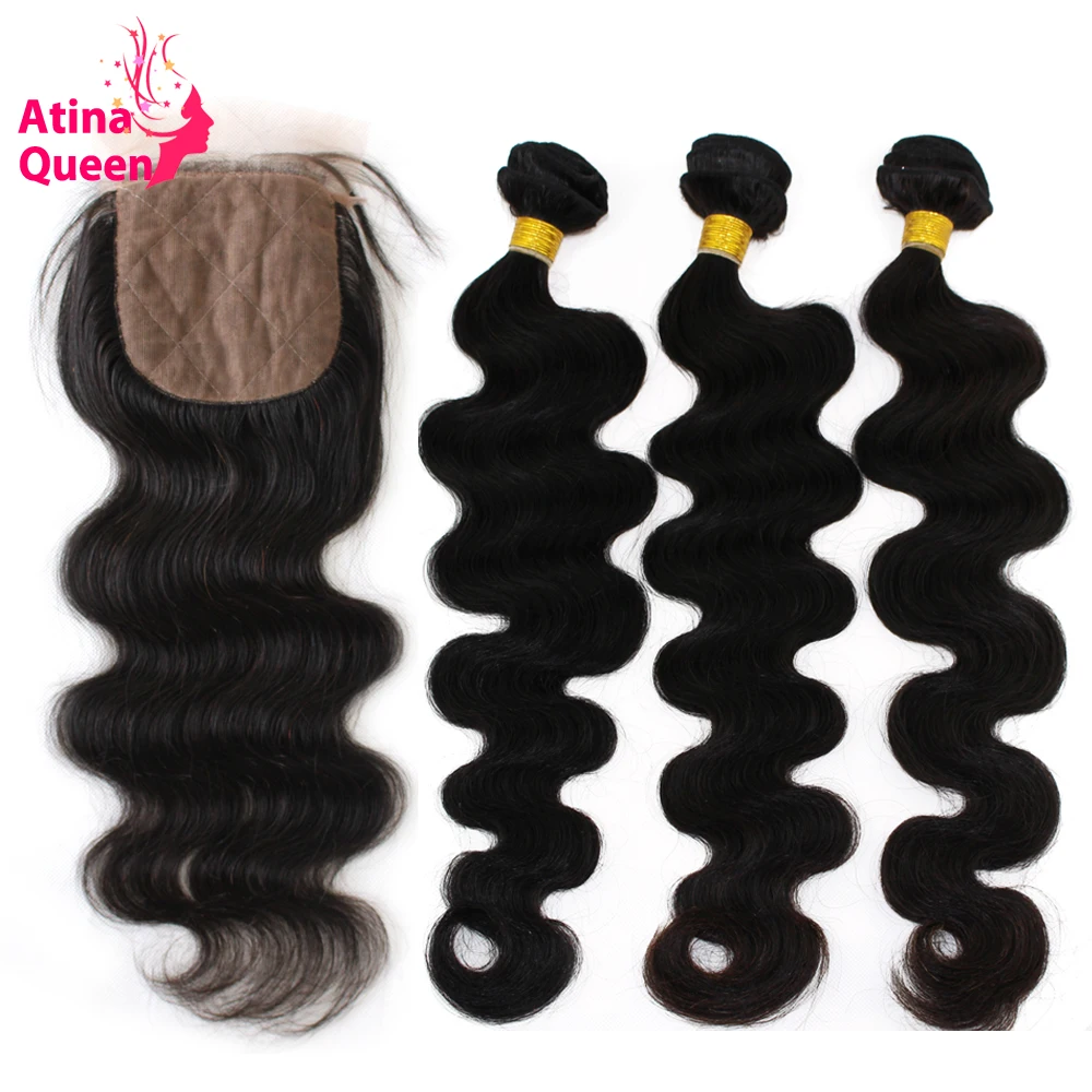 

Silk Base Closure with Bundles Peruvian Body Wave Virgin Hair Lace Closure with Bundles Atina Queen Hair Products 100 Human Hair