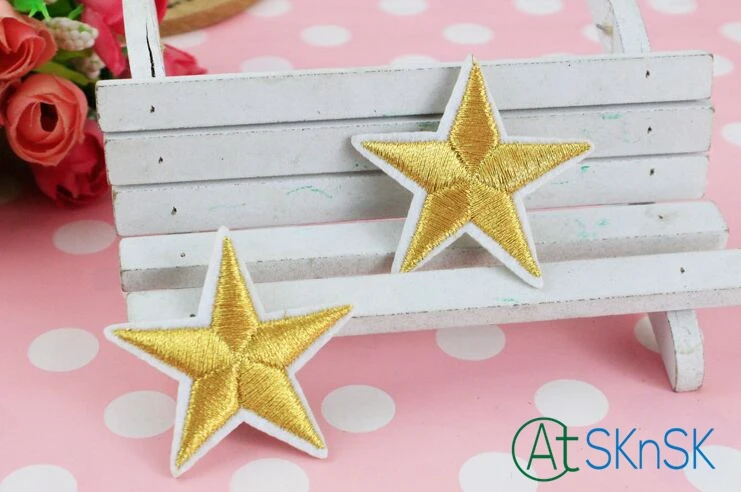 

10PCS/Lot Gold Yellow Star Embroidered Patches 5.2*5.2cm Iron-on Cartoon Motif Applique DIYEmbroidery Accessory