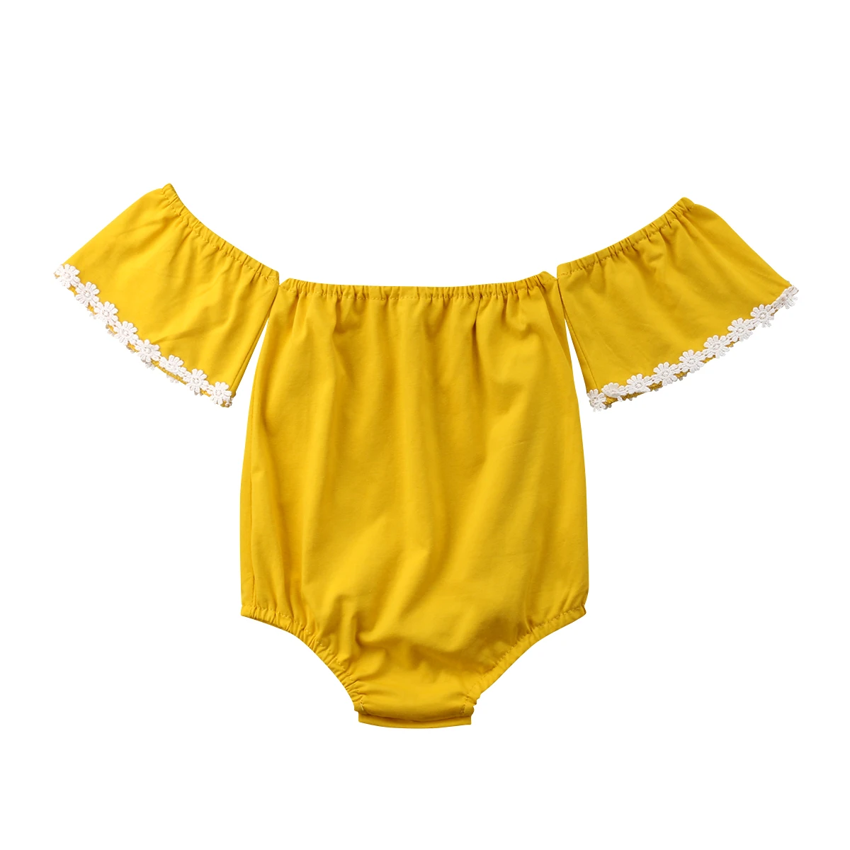

2018 Toddler Baby Girl Lace Off Shoulder Yellow Flying Sleeves Jumpsuit Bodysuit Summer Clothes Summer Outfit