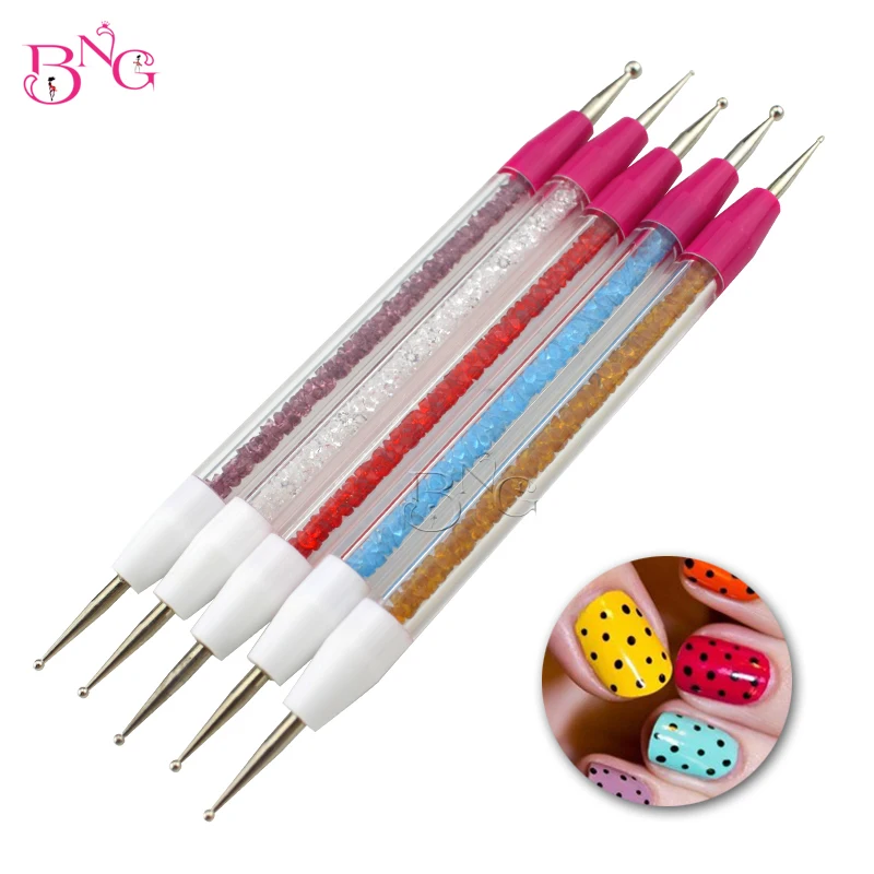 5Pcs/Set Double Head Nail Art Dotting Pens Acrylic Handle Rhinestone