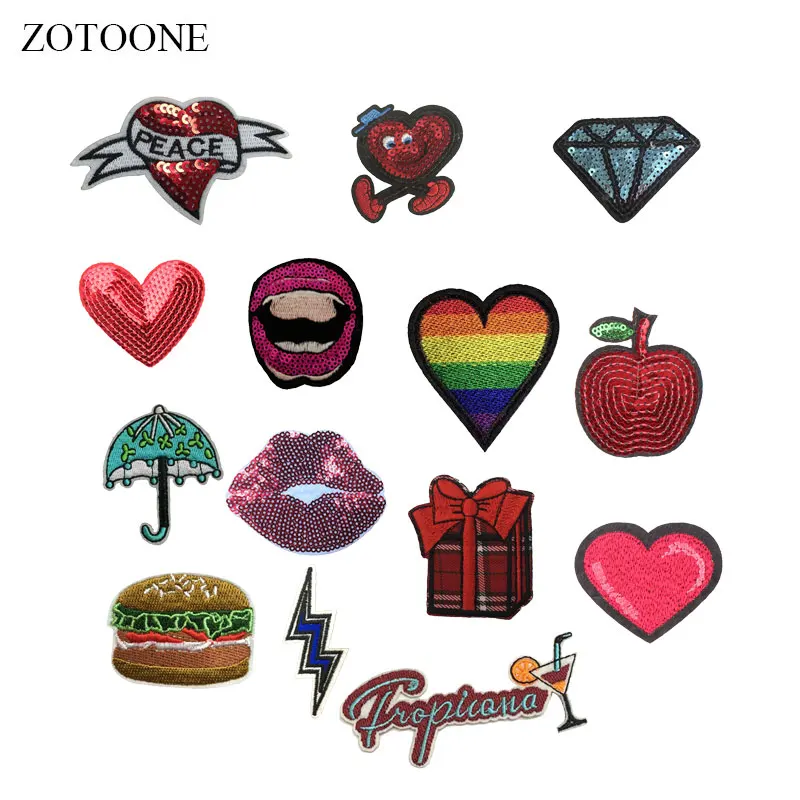 

ZOTOONE Heart Patches Lips Stickers Diamond Diy Iron on Clothes Heat Transfer Applique Embroidered Applications Cloth Fabric G