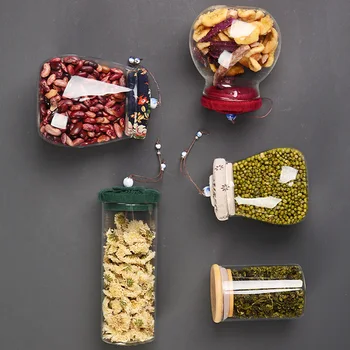 

Japanese Chinese Glass Tea Canister Pot Sealed Teas Box Packaging Bottle Candy Storage Tank Fabric Sealing Teaware A