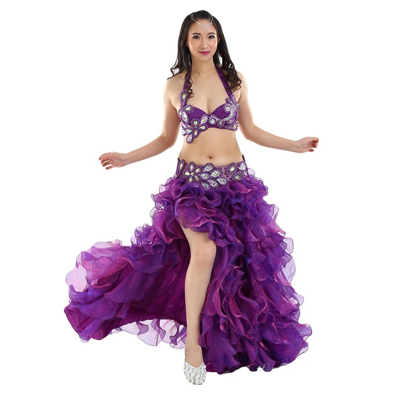 Oriental Dance Costume Set 2pcs/3pcs Bra Belt Chiffon Skirt Adult Belly Dance Performance Costumes Professional Belly Dance Wear
