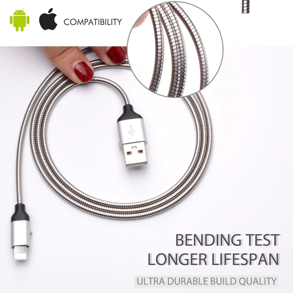 Durable Metal Jacket Lightning To USB Cable For Apple Iphone 6 7 Fast Micro USB Data