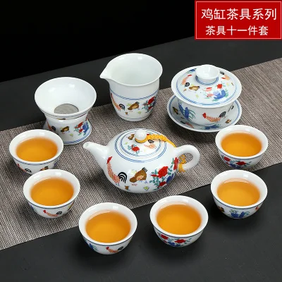 Цзиндэчжэнь синий и белый фарфоровый чайный сервиз весь набор курица цилиндрическая чашка чайный набор кунг-фу да мин Чэн хуаду дорожный чайный сервиз - Цвет: 07 Sets