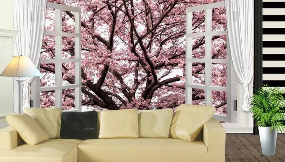 Custom D Wall Murals Wallpaper Romantic Cherry Blossom