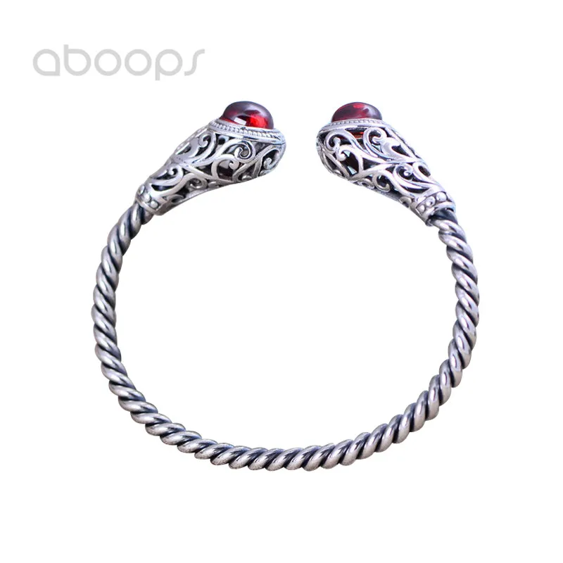 

Fashion 925 Sterling Silver Hollow Rope Open Bangle with Red White Stone for Women Girls Free Shipping