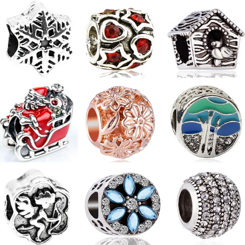 

Enamel Small Crown Hearts Crutch Clover Flowers Santa Claus Beads Charms Fit Original Pandora Bracelets & Bangles Women DIY Gift