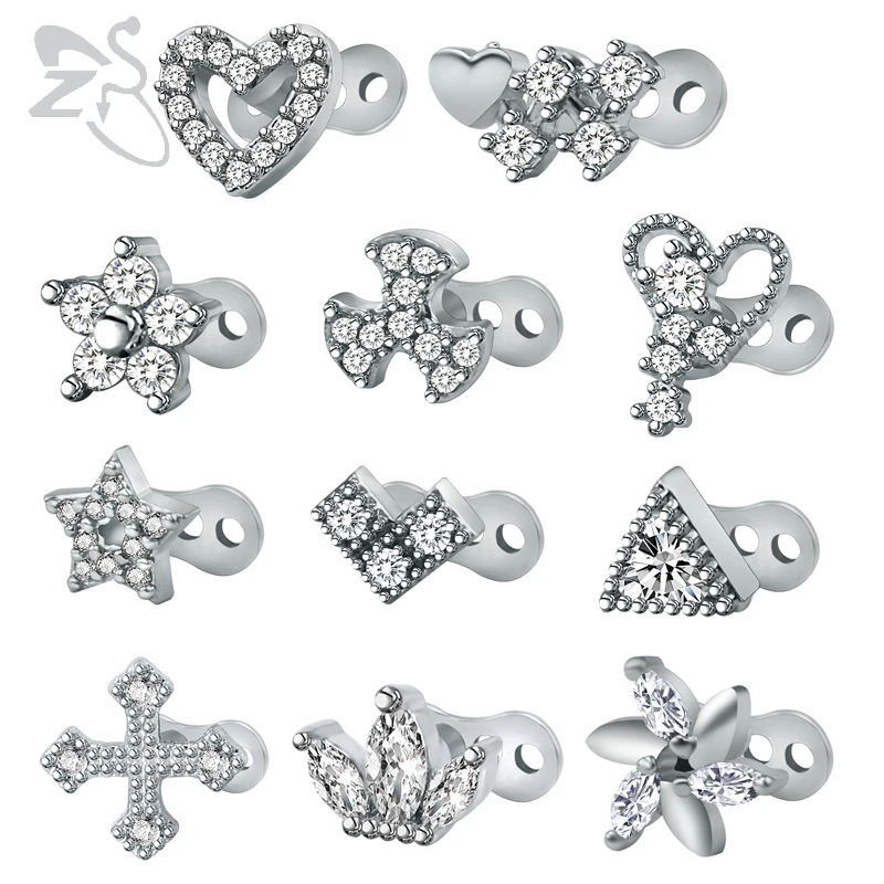 AOEDEJ Crystal Heart Dermal Anchor Skin Diver Piercing Jewelry
