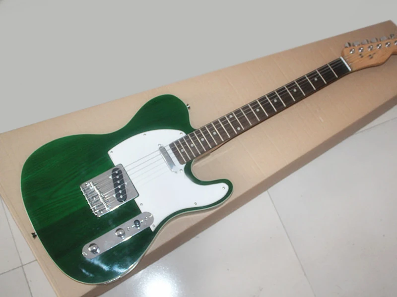 Dark Green Electric Guitar with White Pickguard,Elm Body,Rosewood