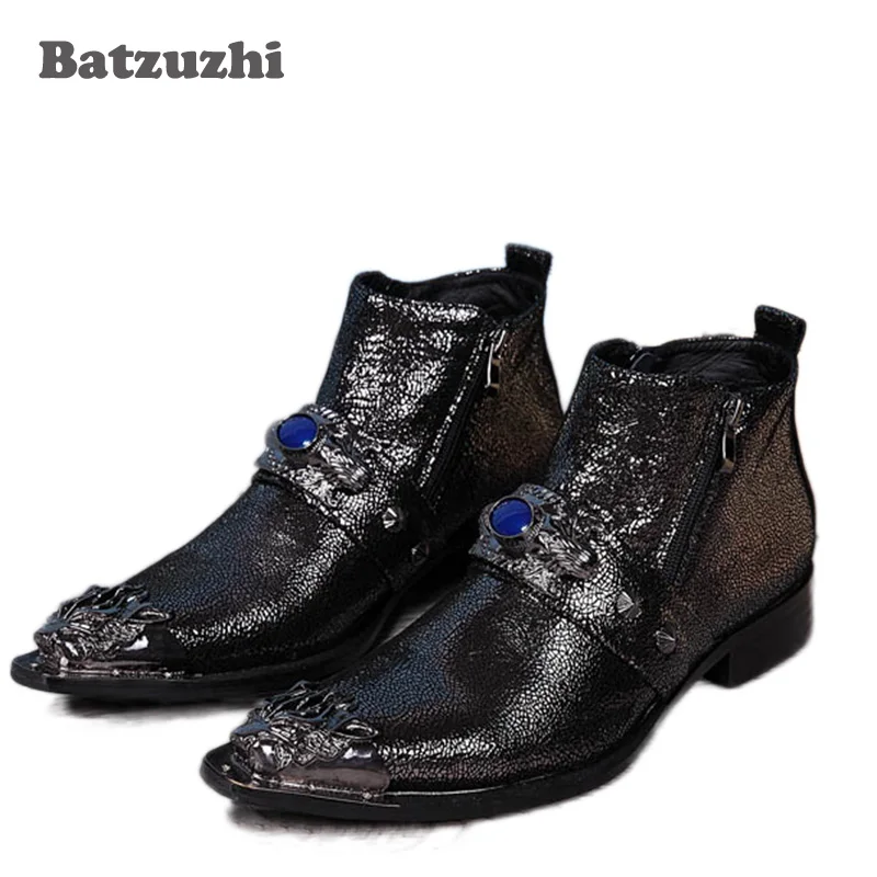 Batzuzhi/роскошные мужские ботинки черные кожаные Модельные ботильоны с