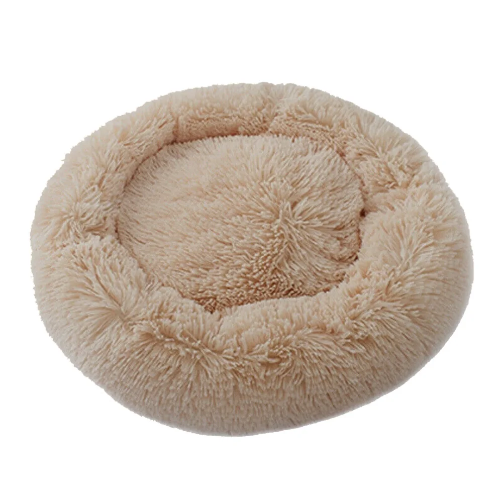 Домашняя собака кошка Успокаивающая кровать круглое гнездо теплый мягкий плюш удобный для сна зима DC112 - Цвет: light coffee