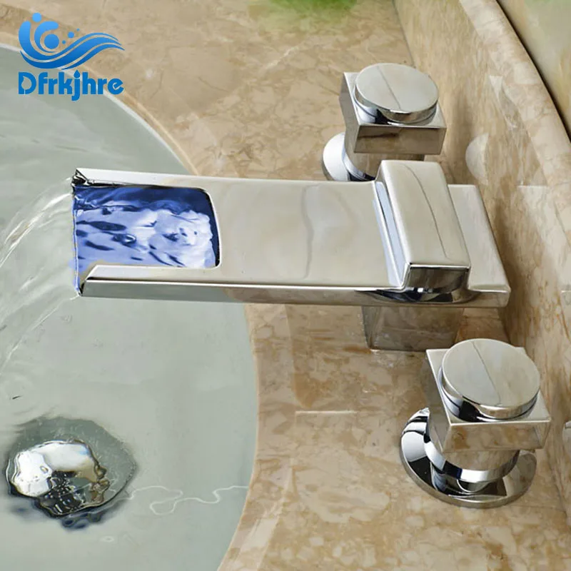 

Chrome Finished Widespread Spout Bathroom Basin Faucet With Double Cylinder Handles