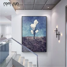 אמנות בד ציור עץ בהיקף של עננים לבנים בסגנון נורדי תמונות לסלון בית תפאורה קיר פוסטרים והדפסים HD