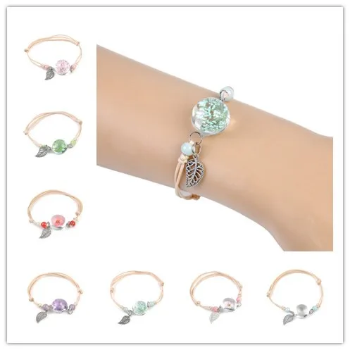 

New fashion Bracelet Jewelry Women Romantic Glass Ball Dry Flowers Dandelion Gypsophila Bracelet&Bangle For Pretty Girls Gift