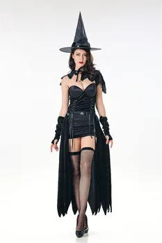 

Cosplay Halloween Horror vampire Costume dress/hat Witch Costume Adult Devil Clothes Masquerade Horror Witch Show Costume women