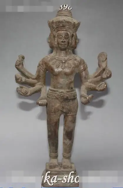 

10" Old Chinese Bronze 3 Head 8 Arms Namgyalma & Ushnishavijaya Buddha Statue