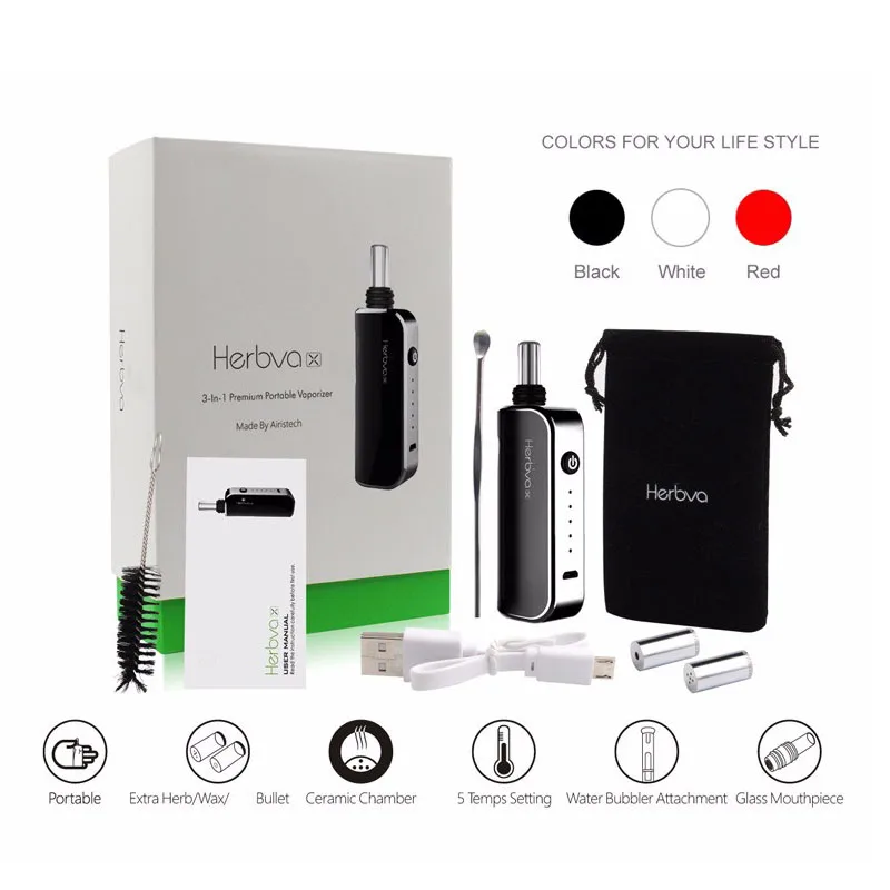 Airistech Vapor Herbva X Portable 3 in 1 Ceramic Chamber Dry Herb Temp Control Touch Screen Electronic Cigarette Vape Pen Kit |