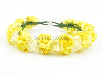 

Bohemia Handmade Flower Crown Rustic Vintage Yellow Head Band for Girls Women Bridesmaid Birthday Gifts Diy Floral Head Wreath