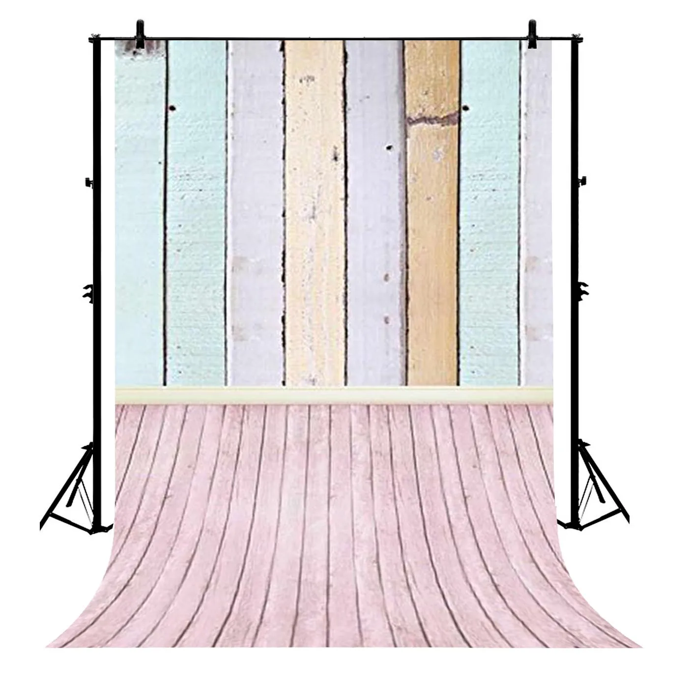 

5x7ft Light MultiColor Wood Wall Pink Floor Polyester Photo Background Portrait Backdrop