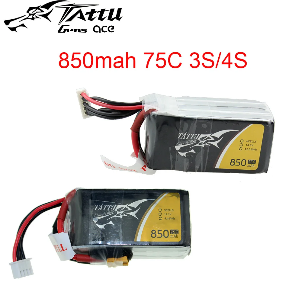 

Ace Tattu LiPo Rechargeable Battery 850mAh 75C 45C 3S 4S 1P for RC FPV Racing Drone Quadcopter