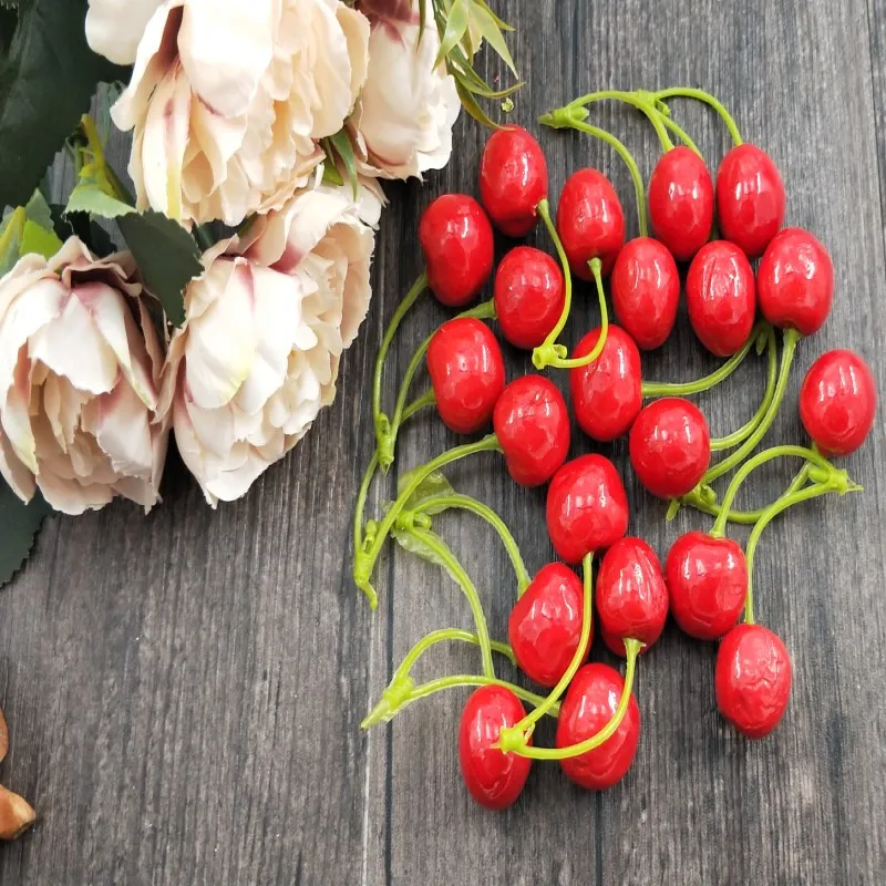 10 шт. игрушка для моделирования фруктов ложная вишня обучающая реквизит украшение для столовой готовая продукция пластиковые украшения для еды - Цвет: 2 red cherry