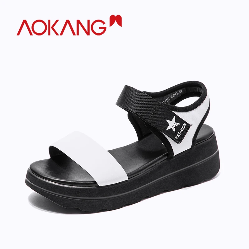 AOKANG/женские спортивные сандалии на танкетке женская обувь платформе пляжная с