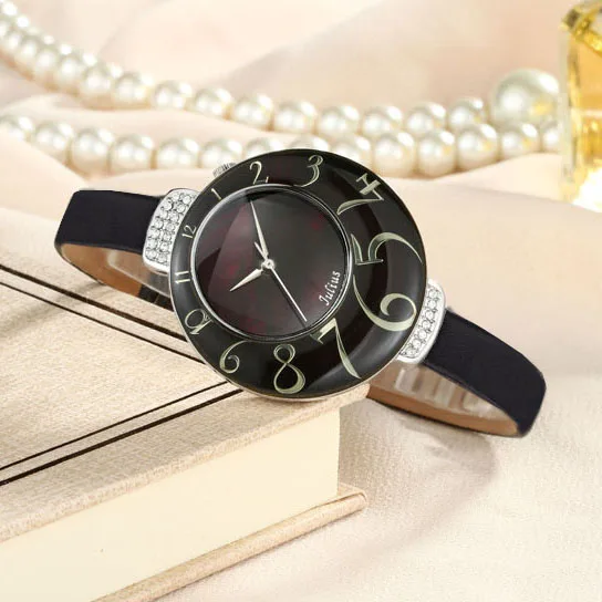 Julius Lady Женские часы MIYOTA Кварцевые перламутровые часы с большим количеством часов модные часы кожаный браслет подарок на день рождения для девочек коробка - Цвет: Черный