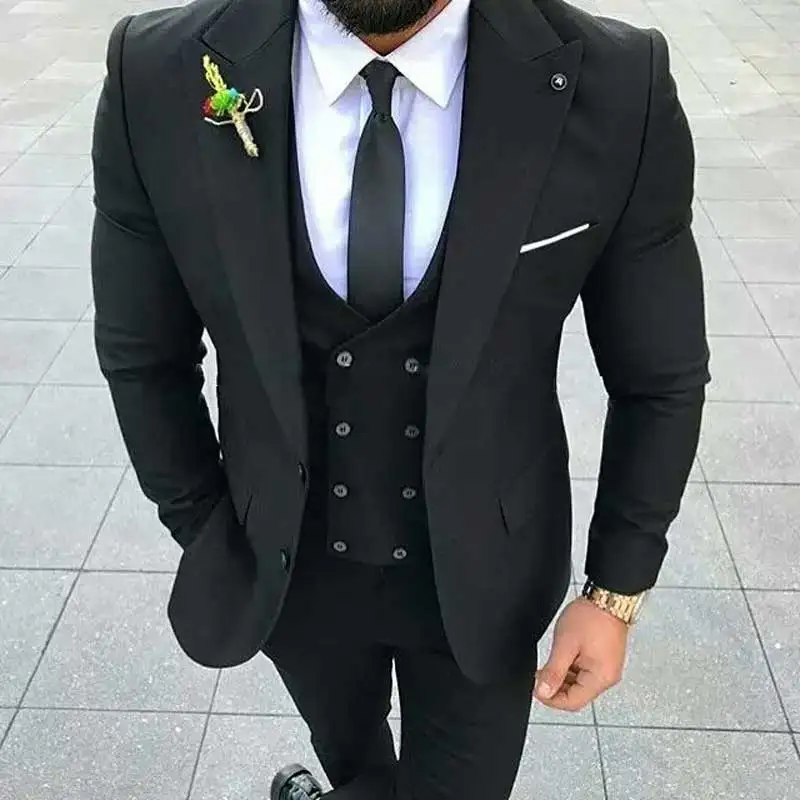 

Black Men Suits for Wedding Suits Pants Groom Tuxedos Costume Homme 3Pieces Jacket Trousers Vest Double Breasted Terno Masculino