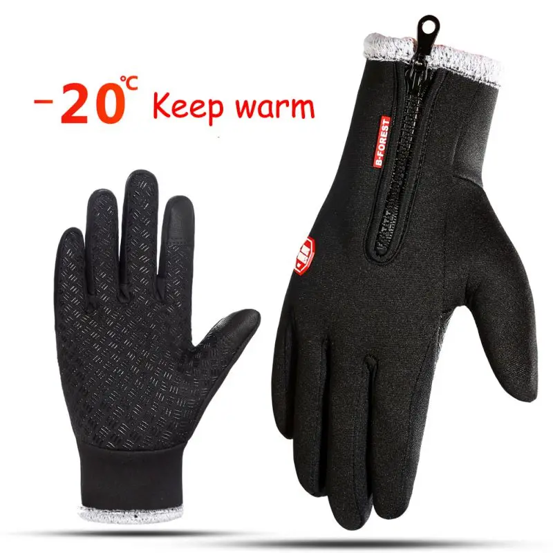 20 градусов сенсорный экран ветрозащитный тепловой теплый полный палец молния перчатки зимние противоскользящие лыжные перчатки велосипедные аксессуары