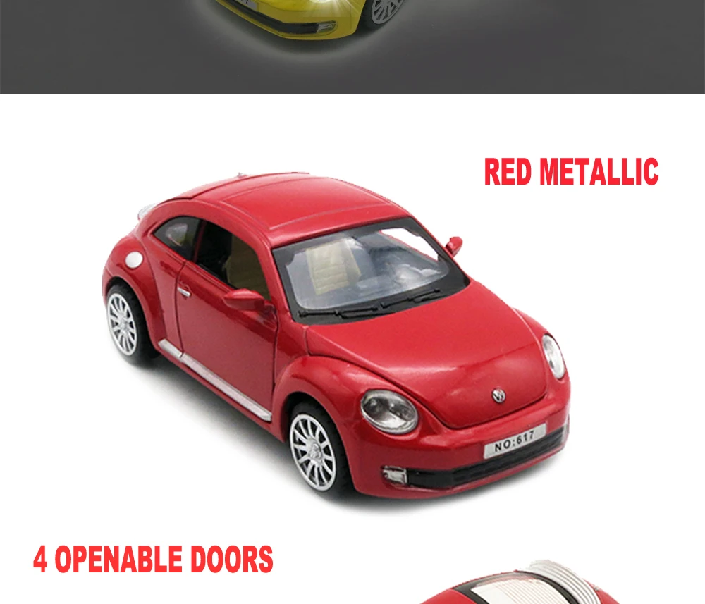 1/32 масштаб VW Beetle литые под давлением модели автомобилей, подарок для мальчиков, металлические игрушки с открывающимися дверцами/функция оттягивания/музыка/светильник