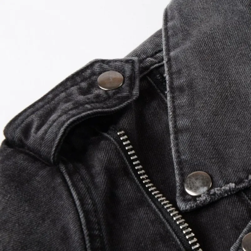 Одежда высшего качества для мужчин осень Slim Fit мотоцикл Байкерская джинсовая куртка черные рваные джинсы на молнии Верхняя одежда пальт